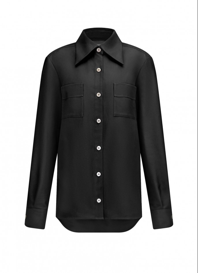 BLACK RELAXED-FIT COTTON SHIRT